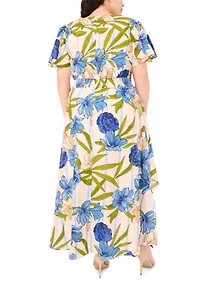 Plus Printed Flutter Sleeve Maxi Dress