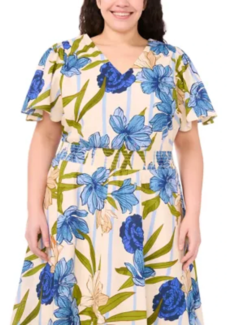 Plus Printed Flutter Sleeve Maxi Dress