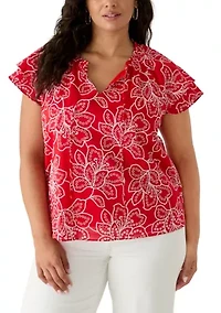 Plus Double Ruffle Sleeve Blouse