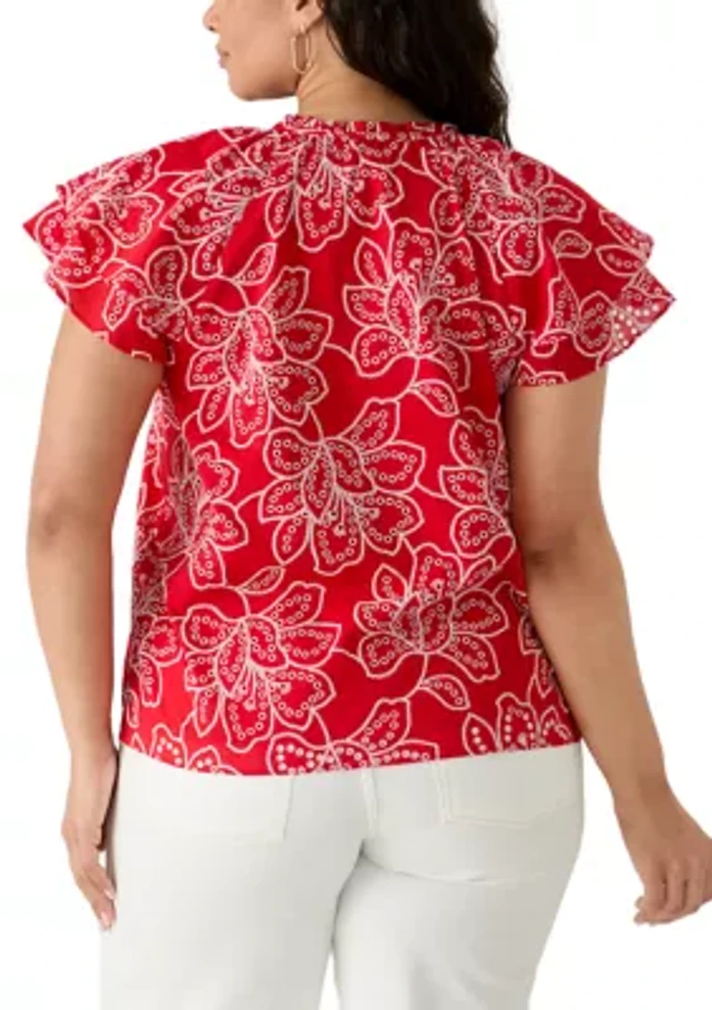 Plus Double Ruffle Sleeve Blouse