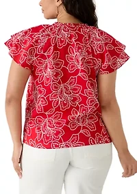 Plus Double Ruffle Sleeve Blouse