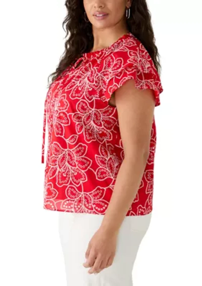 Plus Double Ruffle Sleeve Blouse