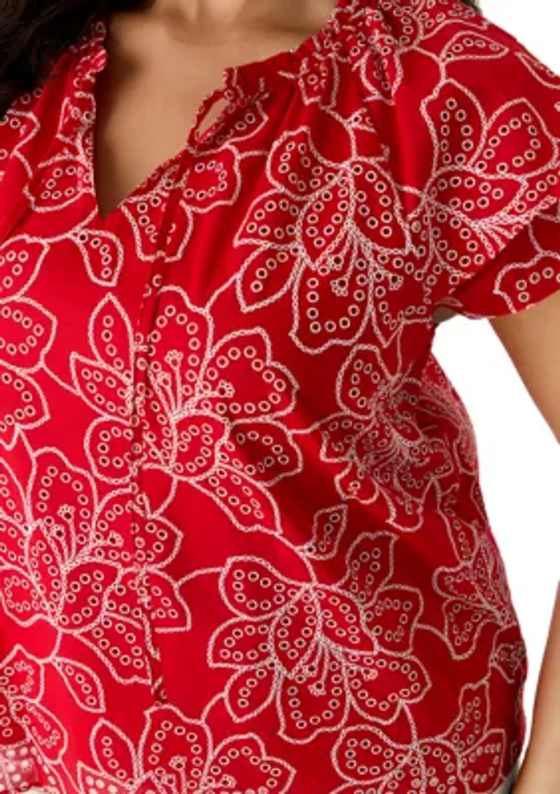 Plus Double Ruffle Sleeve Blouse