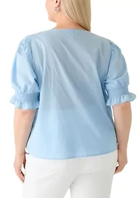 Plus Short Sleeve Button Down Cotton Lawn Top