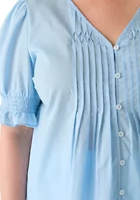 Plus Short Sleeve Button Down Cotton Lawn Top