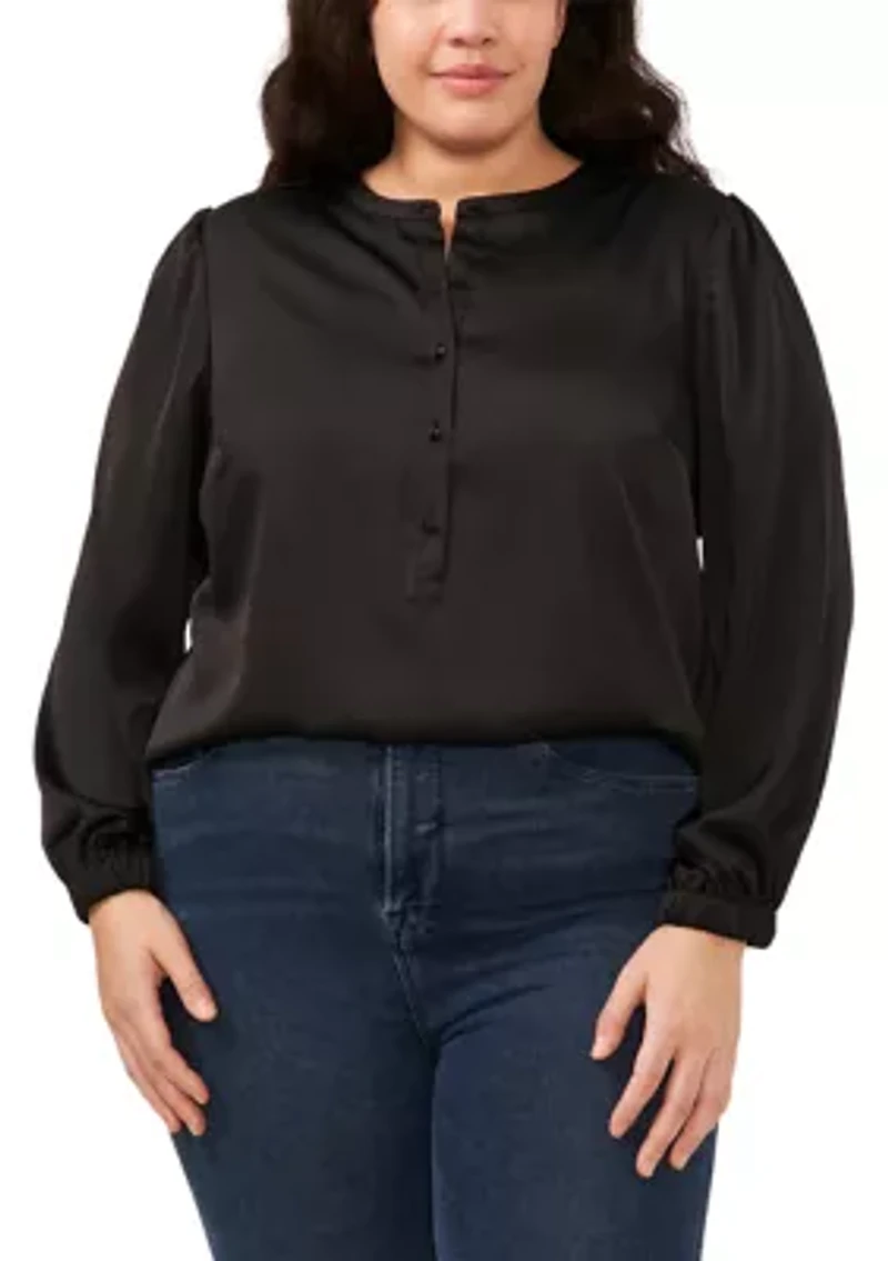 Plus Long Sleeve Charmeuse Blouse