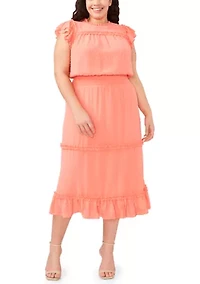 Plus Flutter Sleeve Slip Dot Midi Dress