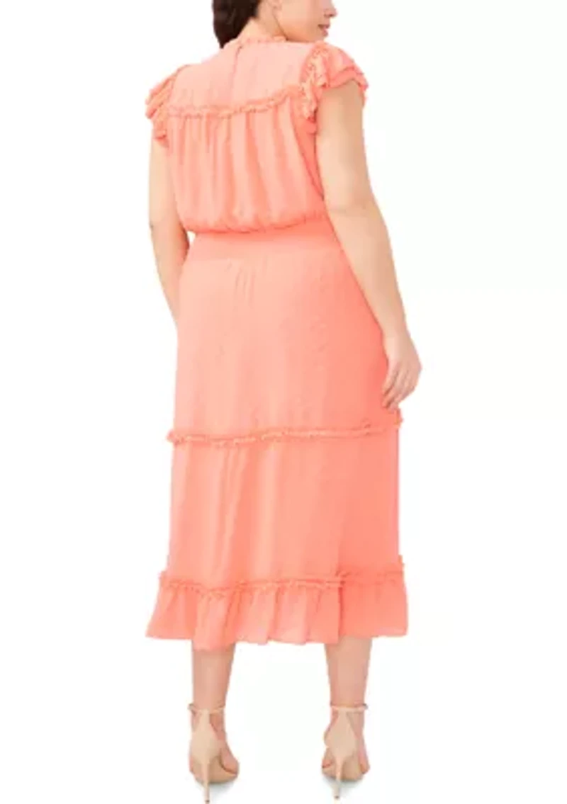 Plus Flutter Sleeve Slip Dot Midi Dress