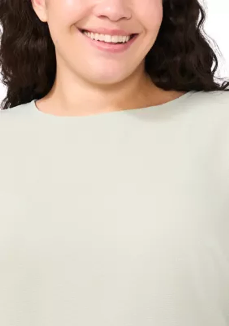 Plus Short Sleeve Ruffle Cuff Woven Solid Top