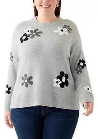 Plus Floral Crew Neck Sweater