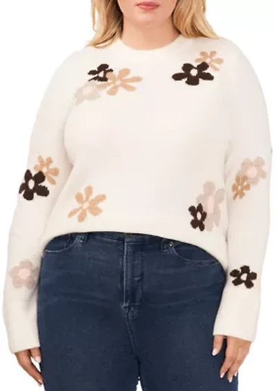Plus Floral Crew Neck Sweater
