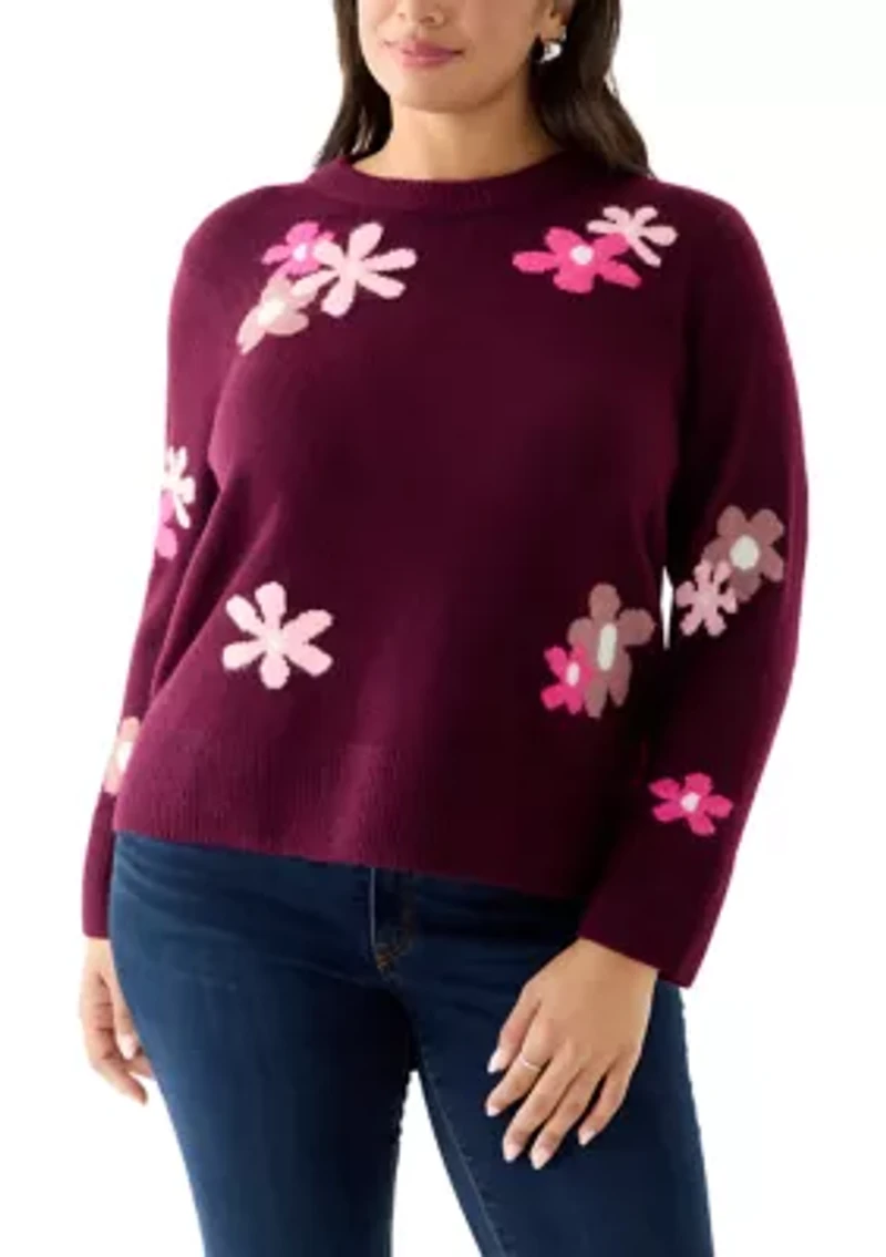 Plus Floral Crew Neck Sweater