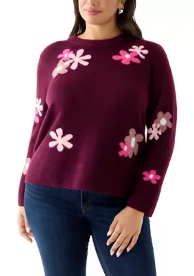 Plus Floral Crew Neck Sweater