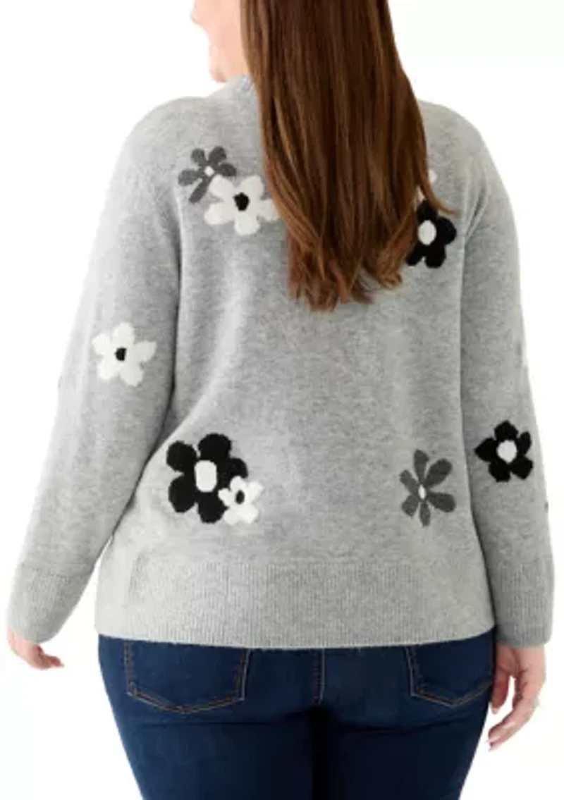 Plus Floral Crew Neck Sweater