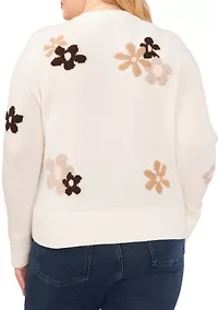 Plus Floral Crew Neck Sweater