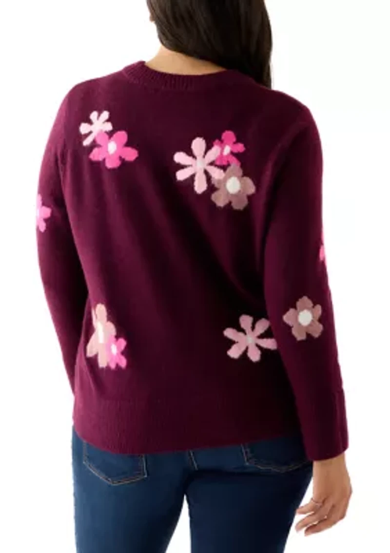 Plus Floral Crew Neck Sweater