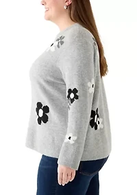 Plus Floral Crew Neck Sweater