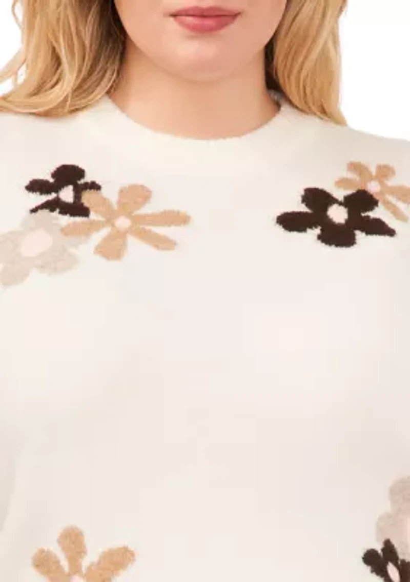 Plus Floral Crew Neck Sweater