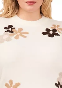 Plus Floral Crew Neck Sweater