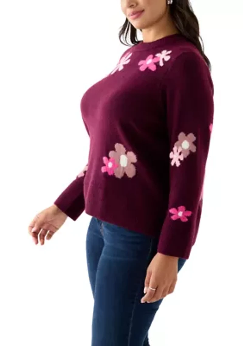 Plus Floral Crew Neck Sweater