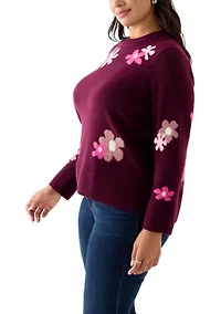 Plus Floral Crew Neck Sweater