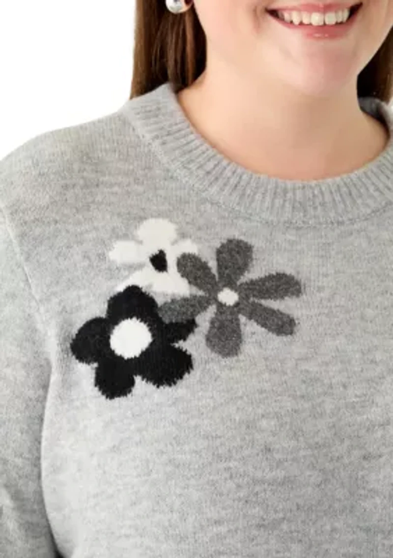 Plus Floral Crew Neck Sweater