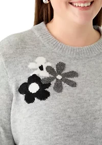 Plus Floral Crew Neck Sweater