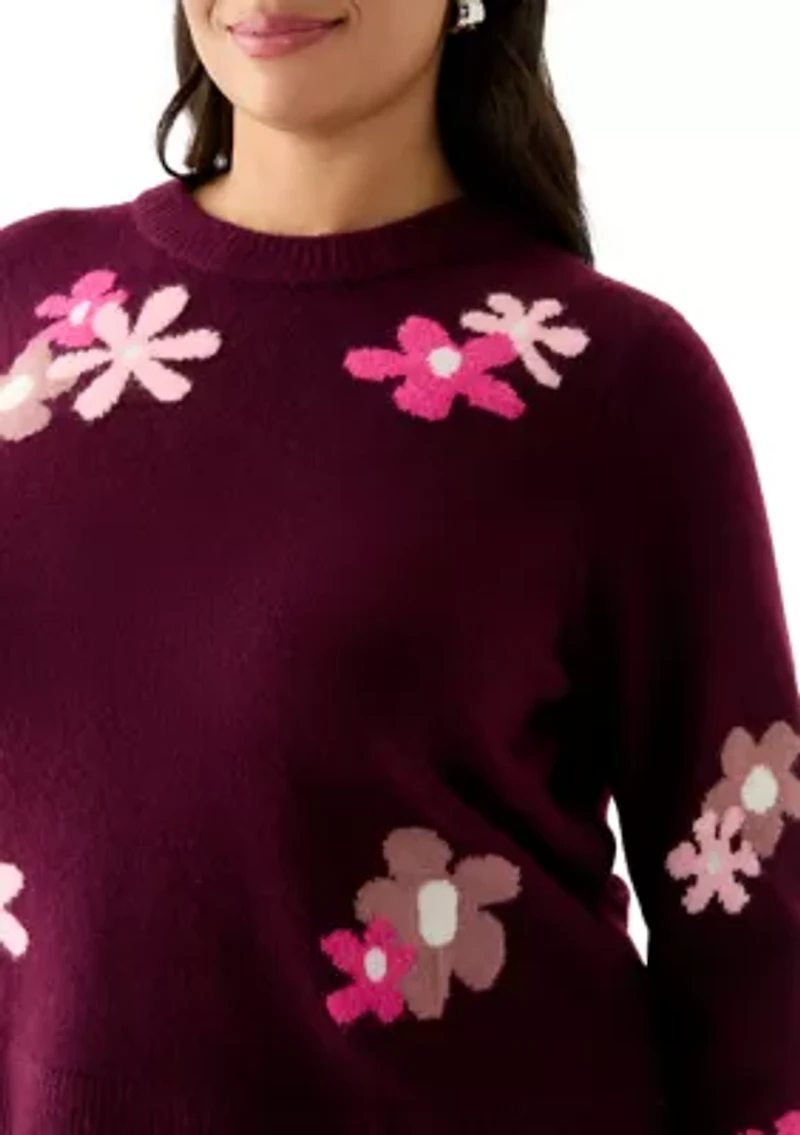 Plus Floral Crew Neck Sweater