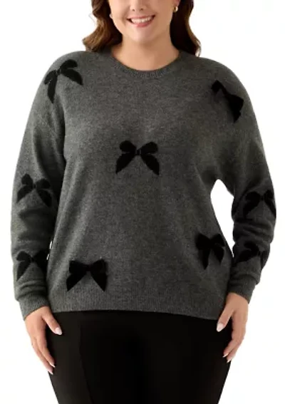 Plus Long Sleeve 3D Bow Applique Sweater