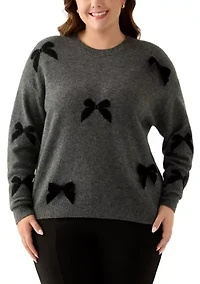 Plus Long Sleeve 3D Bow Applique Sweater