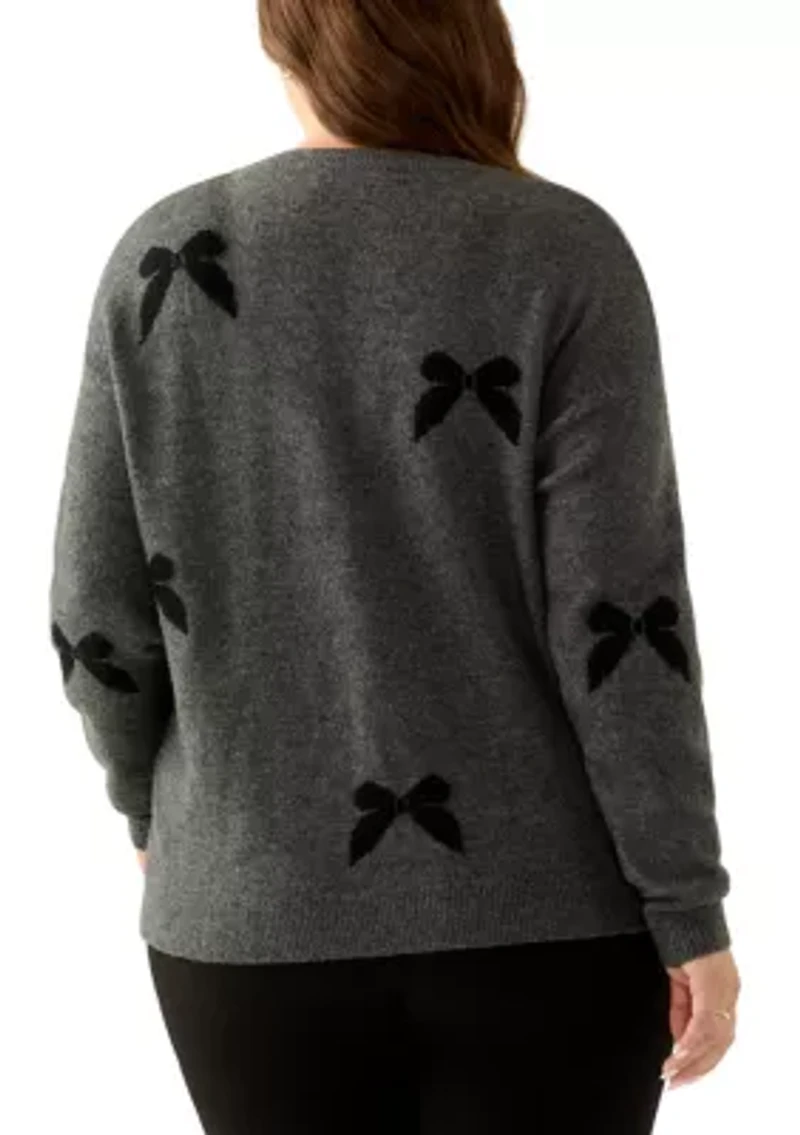 Plus Long Sleeve 3D Bow Applique Sweater