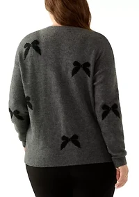 Plus Long Sleeve 3D Bow Applique Sweater