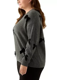 Plus Long Sleeve 3D Bow Applique Sweater