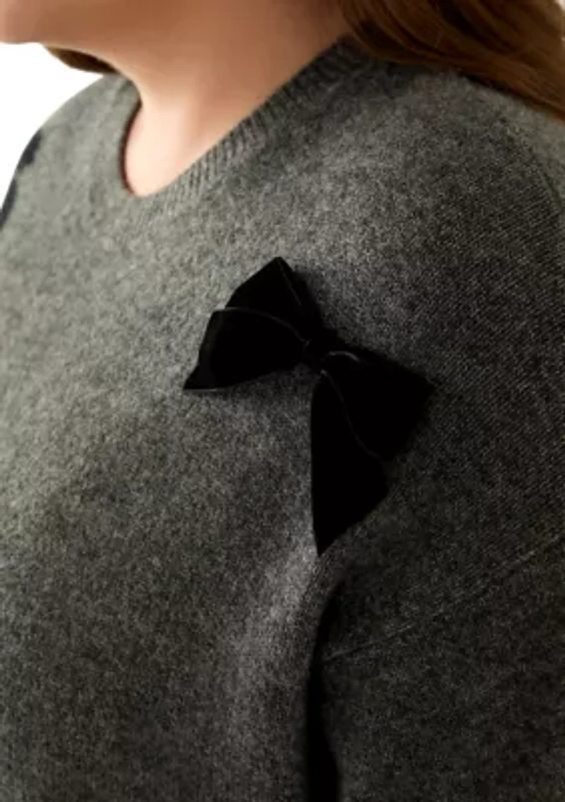 Plus Long Sleeve 3D Bow Applique Sweater