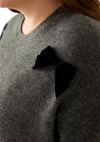 Plus Long Sleeve 3D Bow Applique Sweater