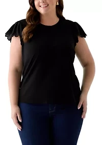 Plus Short Sleeve Crew Neck Double Ruffle Top