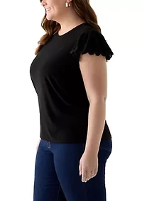 Plus Short Sleeve Crew Neck Double Ruffle Top