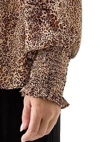 Plus V-Neck Blouse with Cuff Sleeves