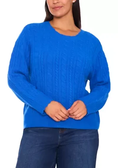 Plus Crew Neck Cable Knit Sweater