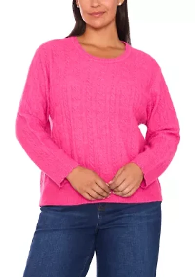 Plus Crew Neck Cable Knit Sweater
