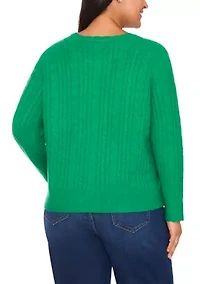 Plus Crew Neck Cable Knit Sweater