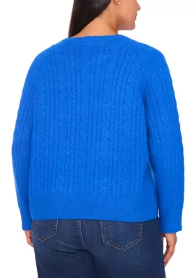 Plus Crew Neck Cable Knit Sweater