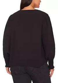 Plus Long Sleeve V-Neck Blouse with Cuffs