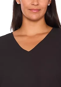 Plus Long Sleeve V-Neck Blouse with Cuffs