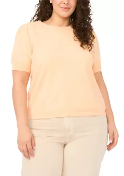 Plus Short Sleeve T-Shirt with Pearl Button Details