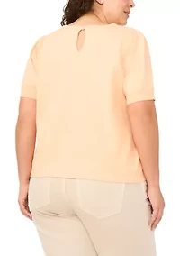 Plus Short Sleeve T-Shirt with Pearl Button Details