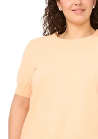 Plus Short Sleeve T-Shirt with Pearl Button Details