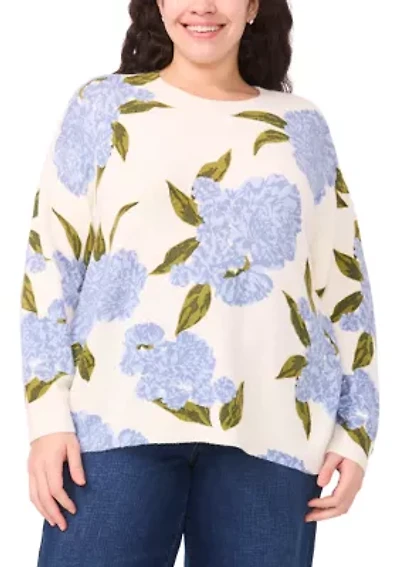Plus Hydrangea Crew Neck Sweater
