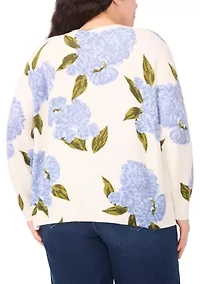 Plus Hydrangea Crew Neck Sweater