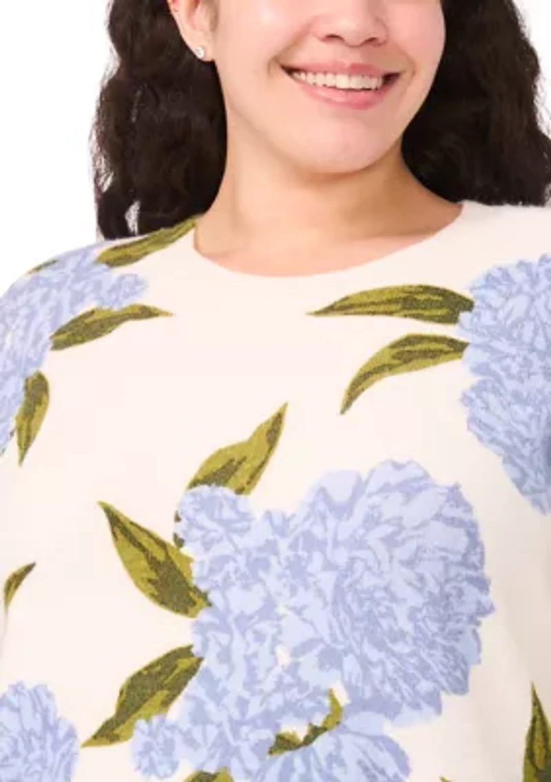 Plus Hydrangea Crew Neck Sweater